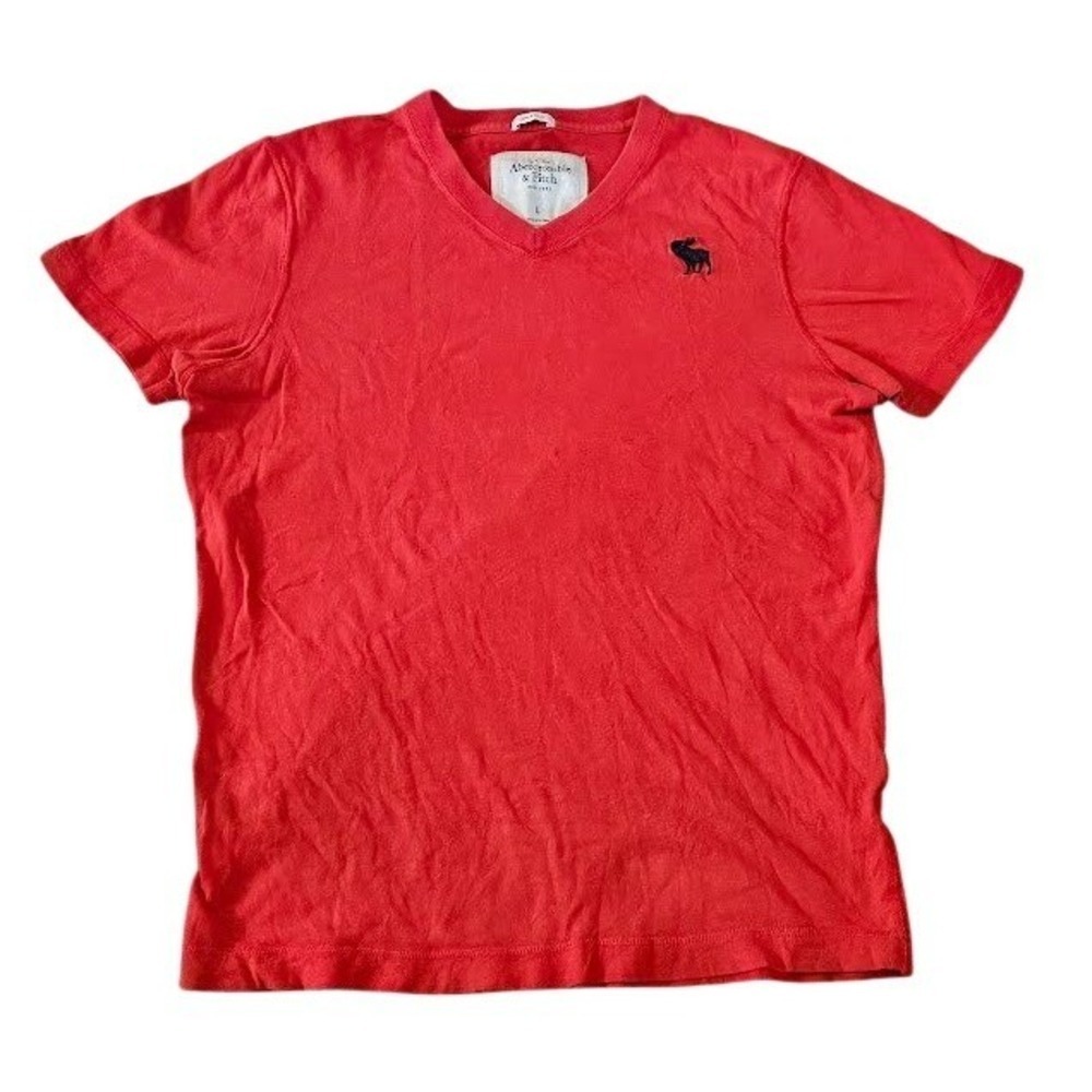 Abercrombie & Fitch Muscle Fit V-Neck T-Shirt Men Large Red Short Sleeve Y2K